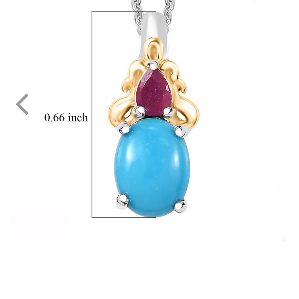 Sleeping Beauty Turquoise and Niassa Ruby 1.75 ctw Pendant - Picture 3 of 8